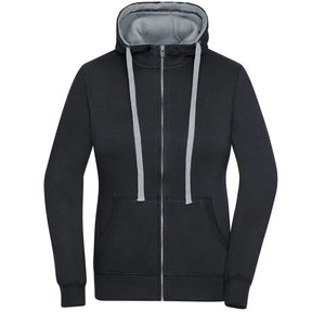 Felpa Ladies Lifestyle Zip-cappuccio nero / S - personalizzabile con logo