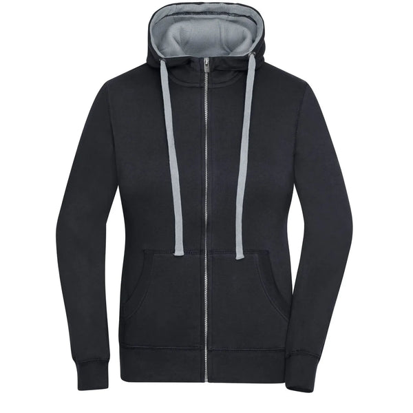 Felpa Ladies Lifestyle Zip-cappuccio nero / S - personalizzabile con logo