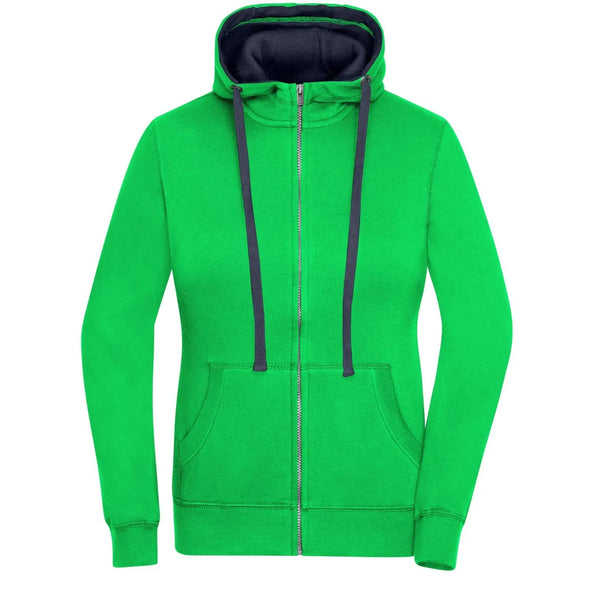 Felpa Ladies Lifestyle Zip-cappuccio verde / S - personalizzabile con logo