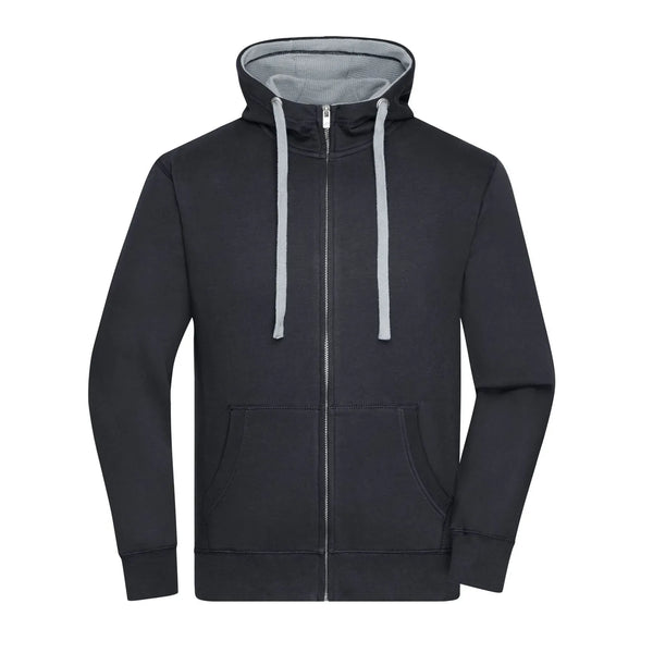 Felpa Mens Lifestyle Zip-cappuccio nero / S - personalizzabile con logo