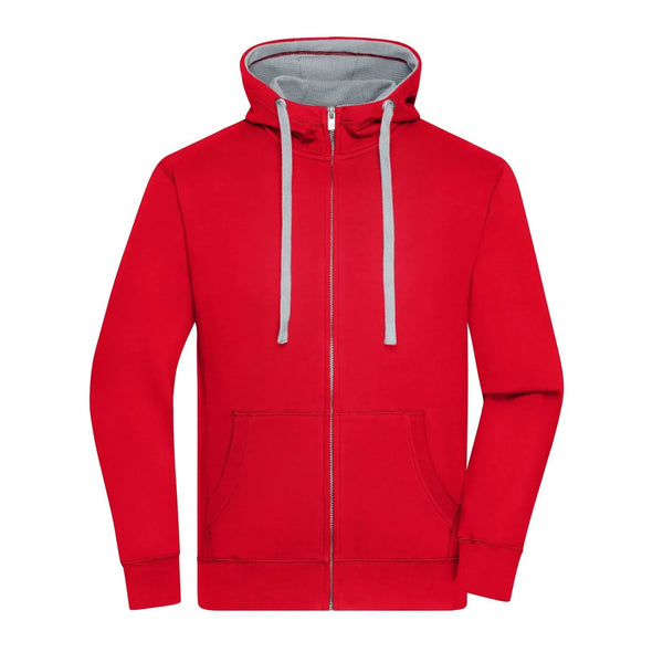 Felpa Mens Lifestyle Zip-cappuccio rosso / S - personalizzabile con logo