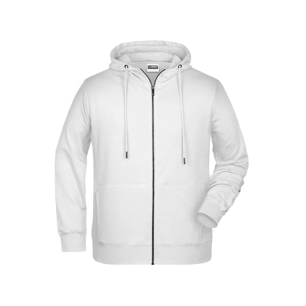 Felpa Mens Zip cappuccio bianco / S - personalizzabile con logo