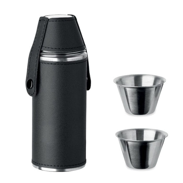Fiaschetta con bicchierini Nero - personalizzabile con logo