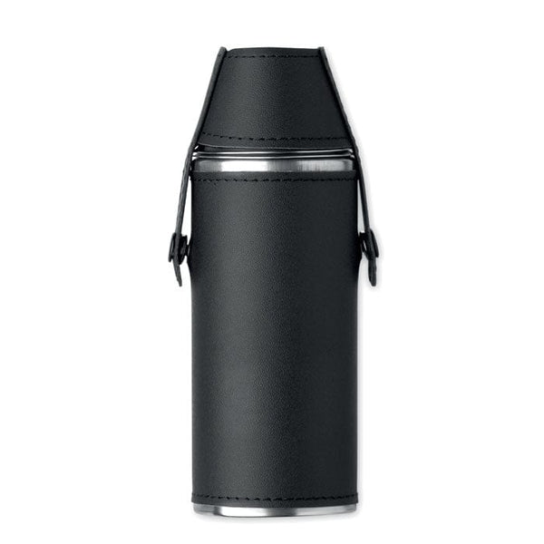 Fiaschetta con bicchierini Nero - personalizzabile con logo