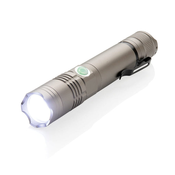 Flashlight 3W ricaricabile grigio - personalizzabile con logo