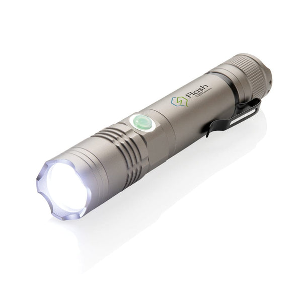 Flashlight 3W ricaricabile grigio - personalizzabile con logo