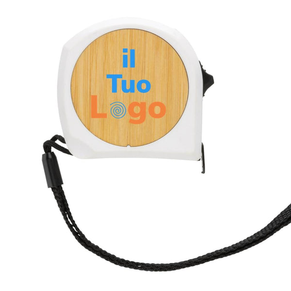 Flessometro 5m/19mm in plastica riciclata RCS e bambù bianco - personalizzabile con logo