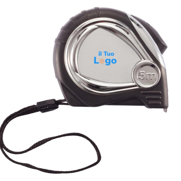 Flessometro auto stop cromato nero - personalizzabile con logo