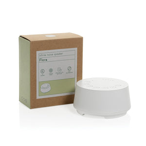 Flora speaker con rumore  in plastica riciclata RCS bianco - personalizzabile con logo