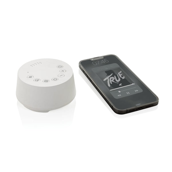 Flora speaker con rumore  in plastica riciclata RCS bianco - personalizzabile con logo