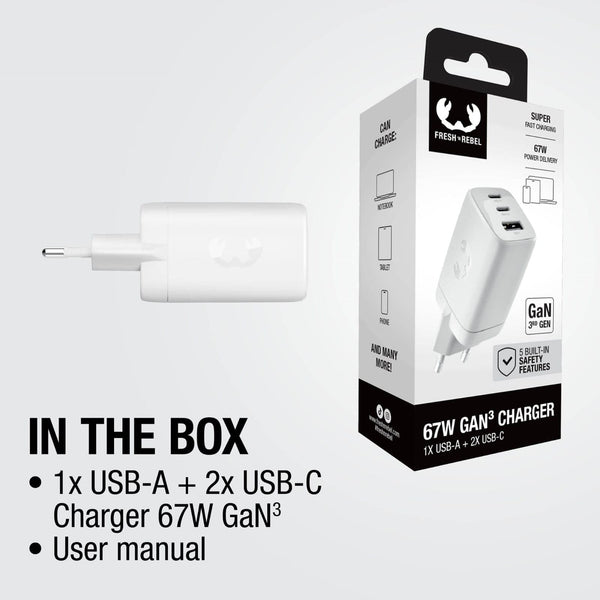 Fresh 'n Rebel caricatore rapido per laptop 67W GaN USB-C e USB-A - personalizzabile con logo