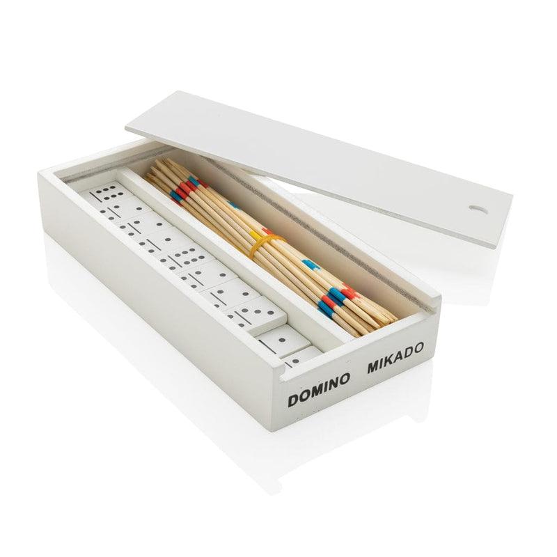 Gioco deluxe mikado/domino in legno bianco - personalizzabile con logo