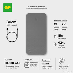 GP B+ Serie Powerbank 20000 mAh Nero - personalizzabile con logo