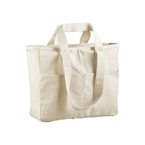 Grande Shopper con doppio manico e tasche beige - personalizzabile con logo