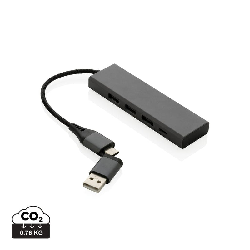 Hub 3 porte USB in alluminio RCS Terra grigio - personalizzabile con logo