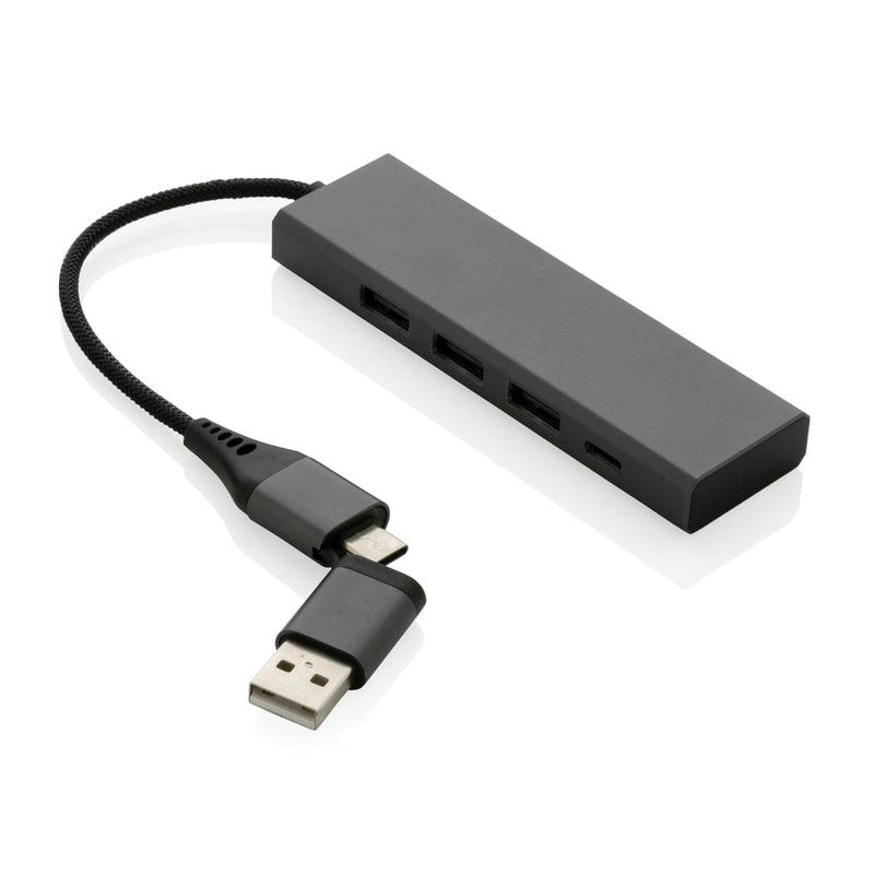 Hub 3 porte USB in alluminio RCS Terra grigio - personalizzabile con logo