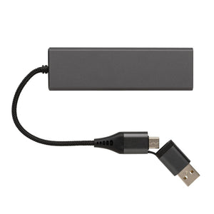 Hub 3 porte USB in alluminio RCS Terra grigio - personalizzabile con logo