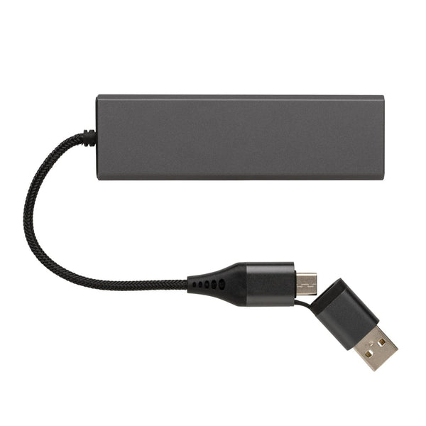 Hub 3 porte USB in alluminio RCS Terra grigio - personalizzabile con logo