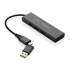 Hub 3 porte USB in alluminio RCS Terra grigio - personalizzabile con logo