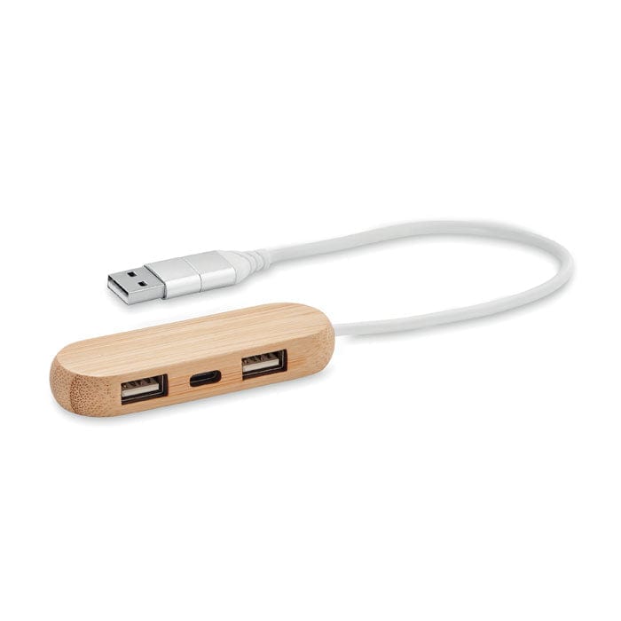 Hub USB a 3 porte in bamboo Randall beige - personalizzabile con logo