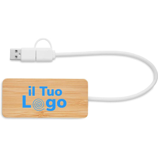 Hub USB a 3 porte in bamboo Legno - personalizzabile con logo