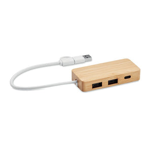 Hub USB a 3 porte in bamboo Legno - personalizzabile con logo