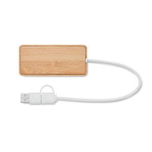 Hub USB a 3 porte in bamboo Legno - personalizzabile con logo