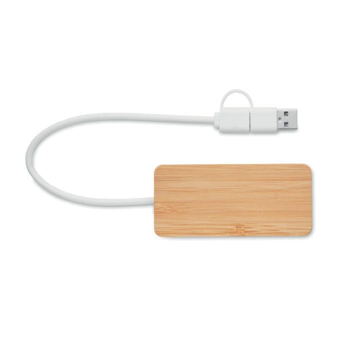 Hub USB a 3 porte in bamboo Legno - personalizzabile con logo
