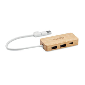 Hub USB a 3 porte in bamboo Legno - personalizzabile con logo