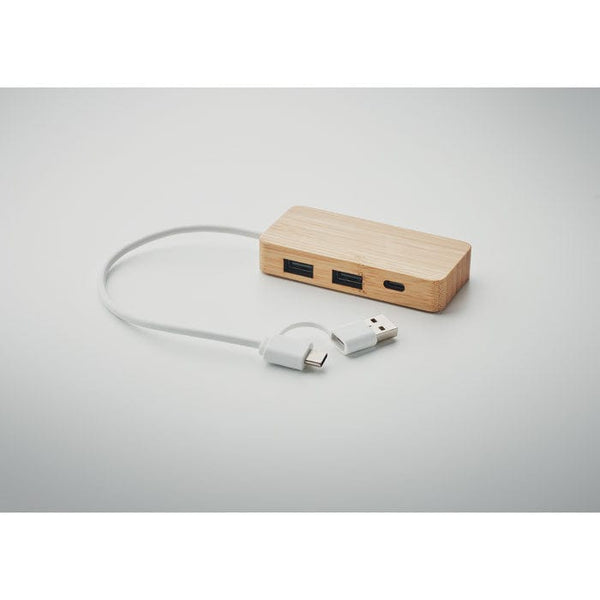 Hub USB a 3 porte in bamboo Legno - personalizzabile con logo