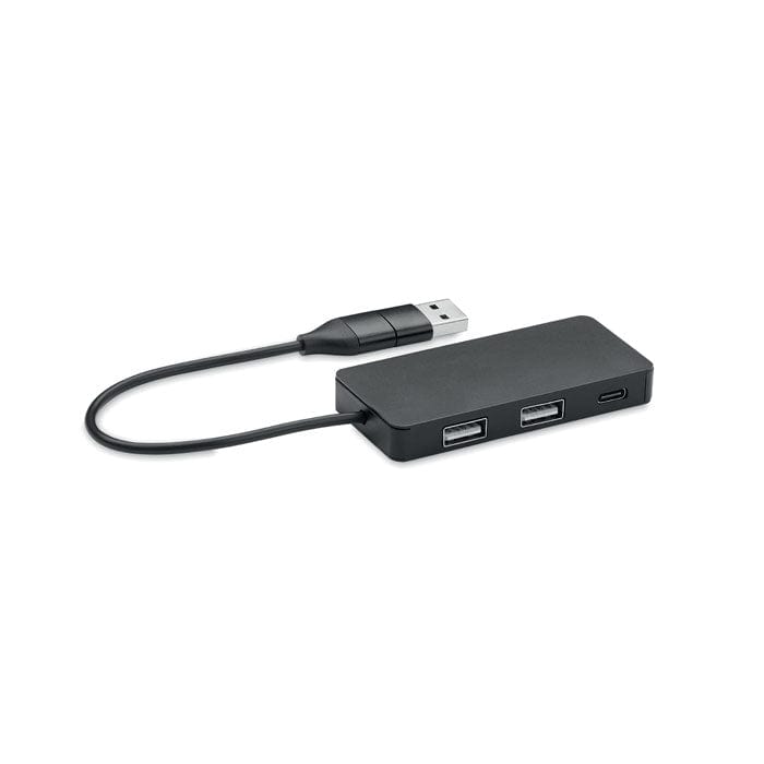 Hub USB a 3 porte Nero - personalizzabile con logo