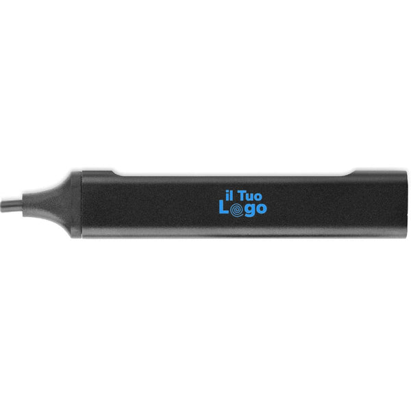 Hub USB a 4 porte 19 cm in alluminio riciclato Nero - personalizzabile con logo