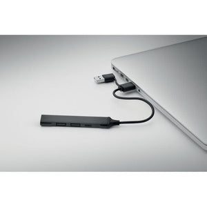 Hub USB a 4 porte 19 cm in alluminio riciclato Nero - personalizzabile con logo