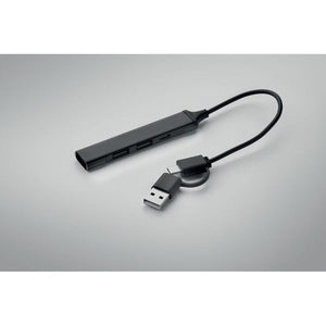 Hub USB a 4 porte 19 cm in alluminio riciclato Nero - personalizzabile con logo