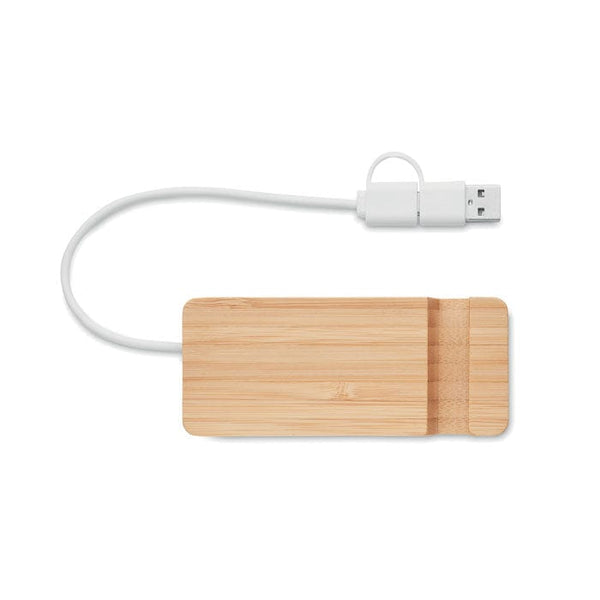 Hub USB a 4 porte in bamboo Legno - personalizzabile con logo