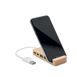 Hub USB a 4 porte in bamboo Legno - personalizzabile con logo