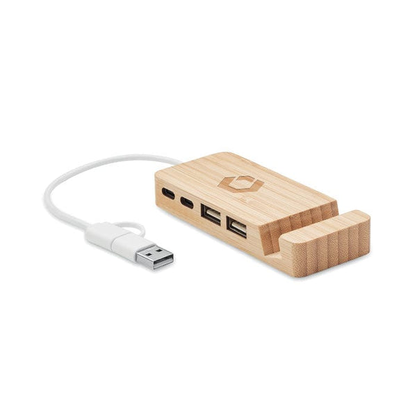 Hub USB a 4 porte in bamboo Legno - personalizzabile con logo