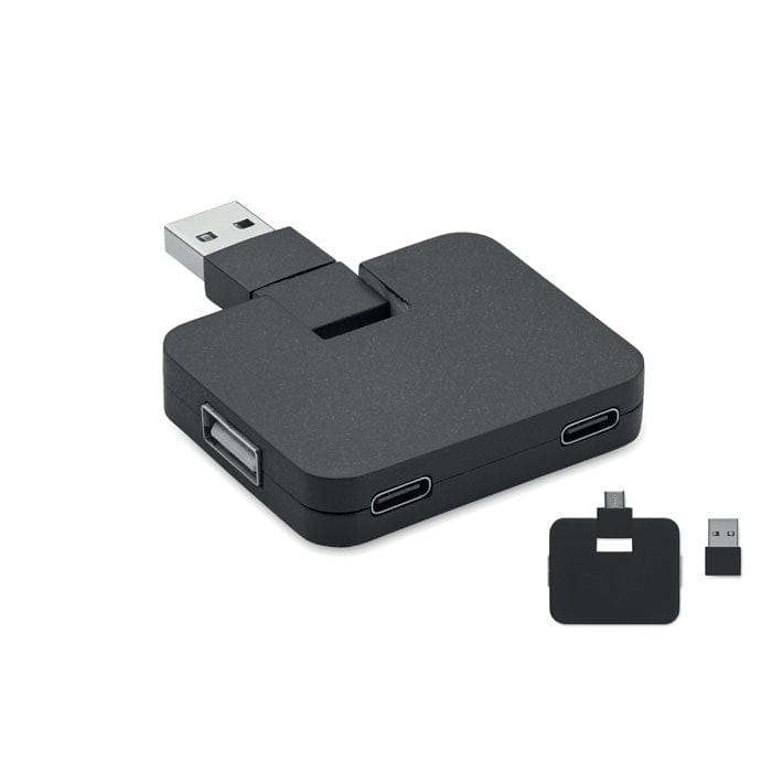 Hub USB a 4 porte Nero - personalizzabile con logo