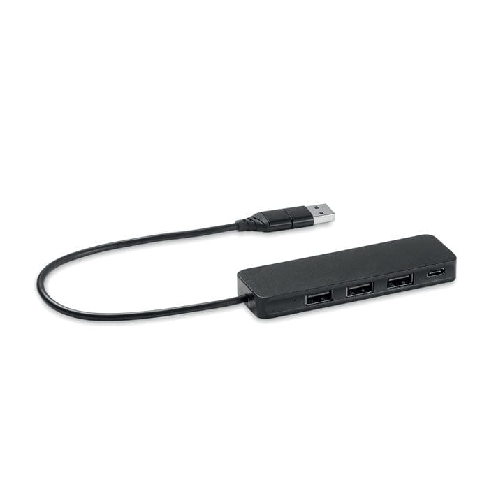 Hub USB-C a 4 porte Nero - personalizzabile con logo