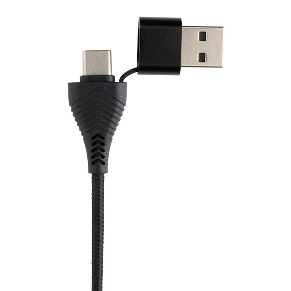 Hub USB doppio input Link in plastica e bambù riciclati nero - personalizzabile con logo