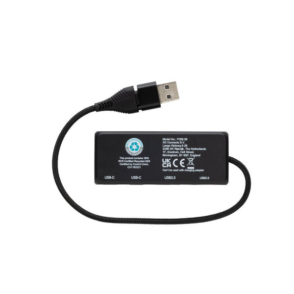 Hub USB doppio input Link in plastica e bambù riciclati nero - personalizzabile con logo