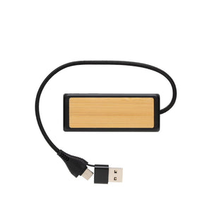 Hub USB doppio input Link in plastica e bambù riciclati nero - personalizzabile con logo