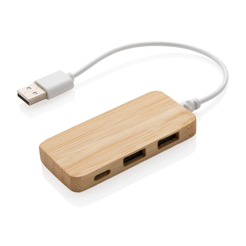 Hub USB in bambù con type C marrone - personalizzabile con logo