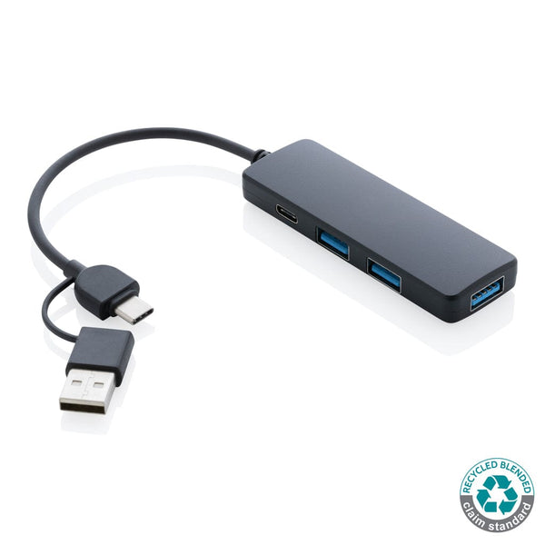 Hub USB RCS in plastica riciclata con doppio ingresso Colore: nero €11.08 - P308.261