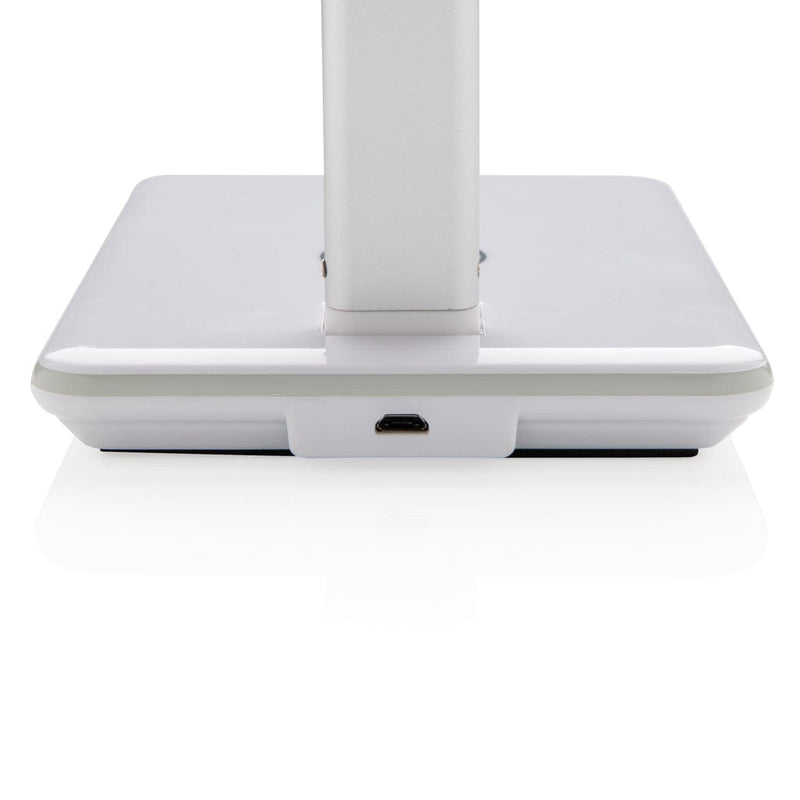 Lampada da tavolo con ricarica wireless 5W bianco - personalizzabile con logo
