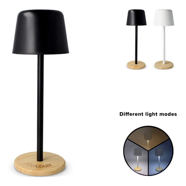 Lampada da tavolo Solis dimmerabile con base in bambù - personalizzabile con logo