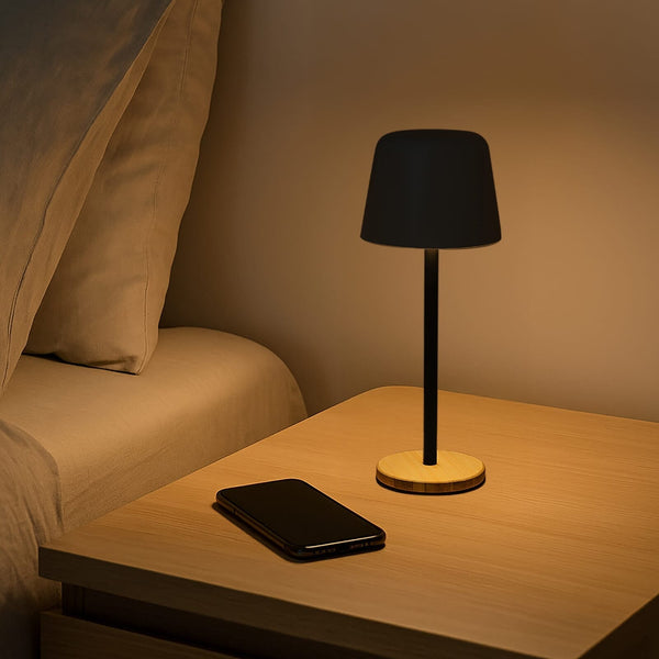 Lampada da tavolo Solis dimmerabile con base in bambù - personalizzabile con logo