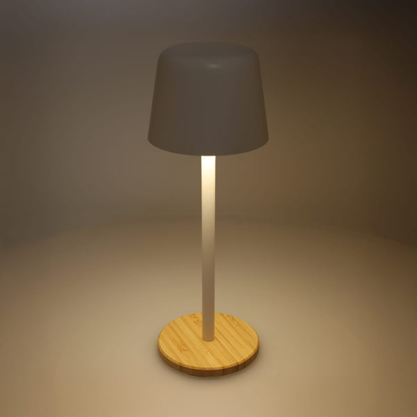Lampada da tavolo Solis dimmerabile con base in bambù - personalizzabile con logo