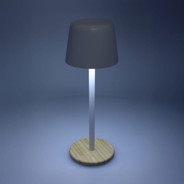 Lampada da tavolo Solis dimmerabile con base in bambù - personalizzabile con logo