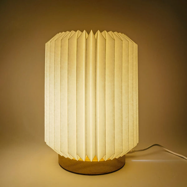Lampada LED di carta Coollux Aurora con base legno natural - personalizzabile con logo
